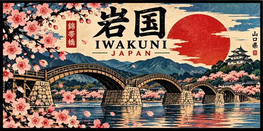 Iwakuni Kintai Bridge – Black 2 by 4 inch rectangle sticker
