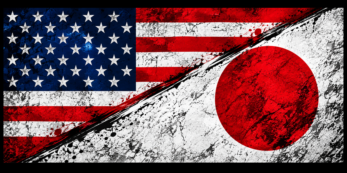 Japan × USA – Black 2 by 4 inch rectangle sticker